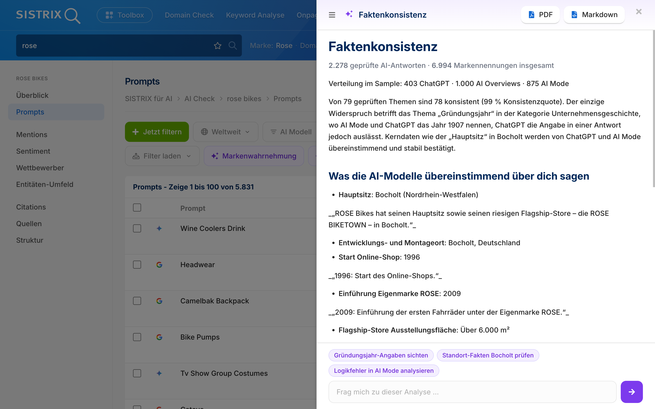 Faktenkonsistenz-Check von "rose bikes".