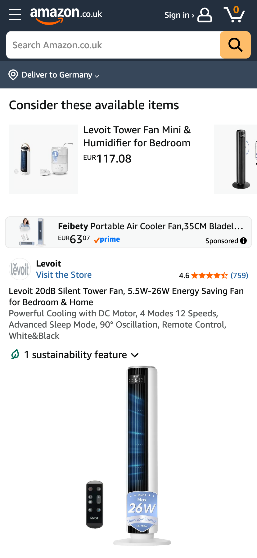 Ventilator von Levoit auf Amazon UK.